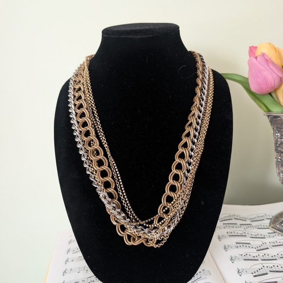 Jewelry - Chunky Muli Chain Gold and Silver Layered Necklace